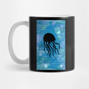 Jellyfish Silhouette on a Blue Abstract Background Mug